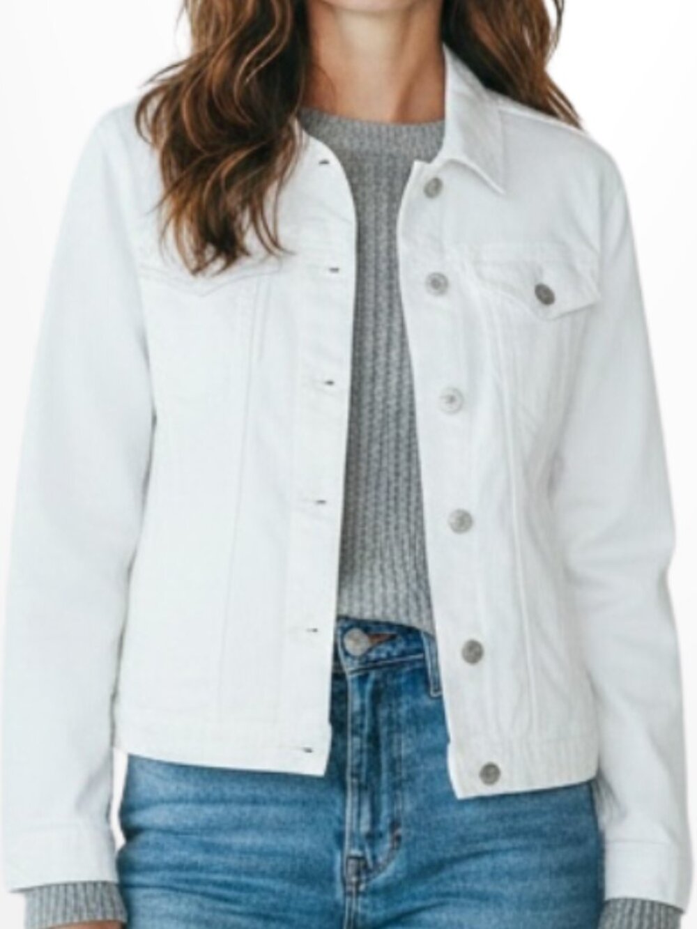 Two by Vince Camuto White Denim Trucker Jacket Classic Fit XL